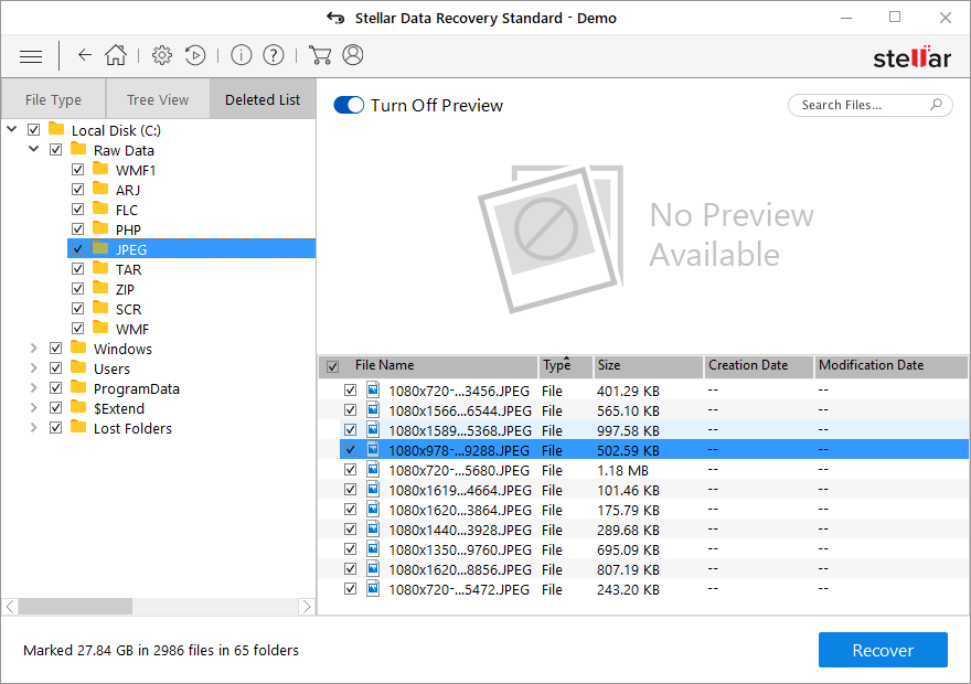 stellar data recovery preview
