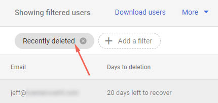 choose deleted user in google admin