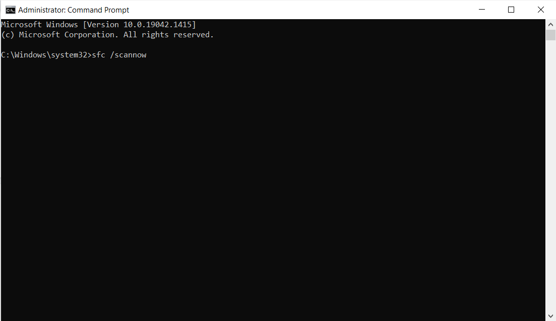 command prompt executing the "SFC Scannow" function