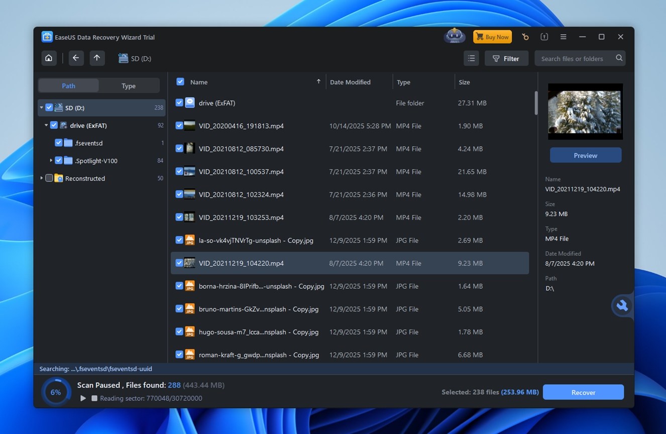 EaseUS Data Recovery UI.