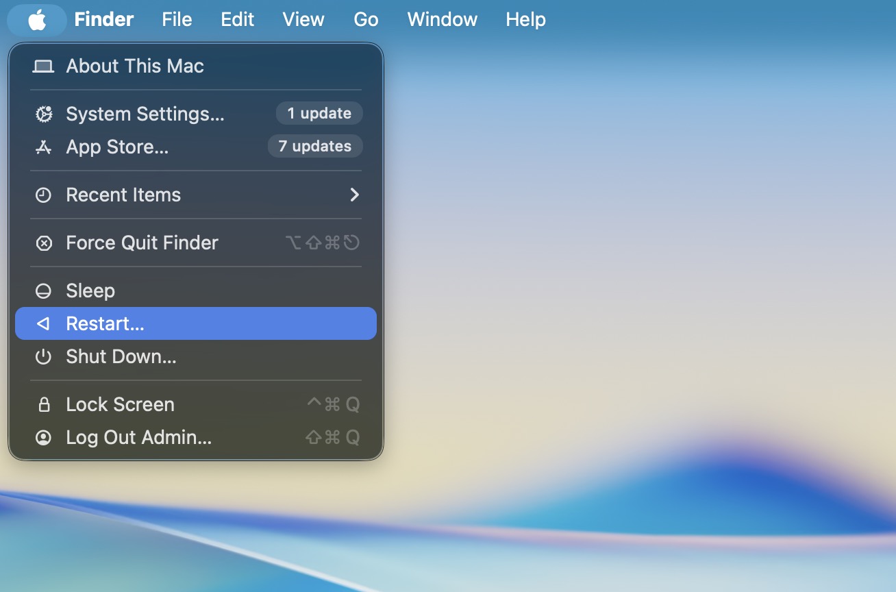 Restart option in the Apple menu on macOS