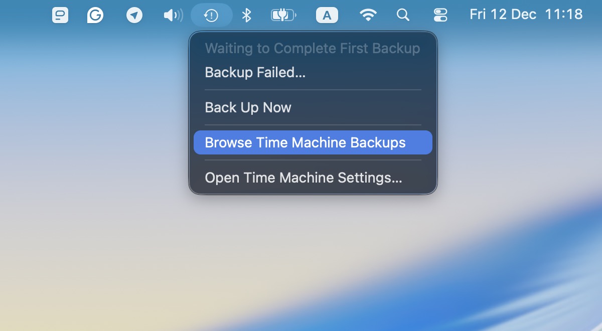 Time Machine timeline view in a Finder window