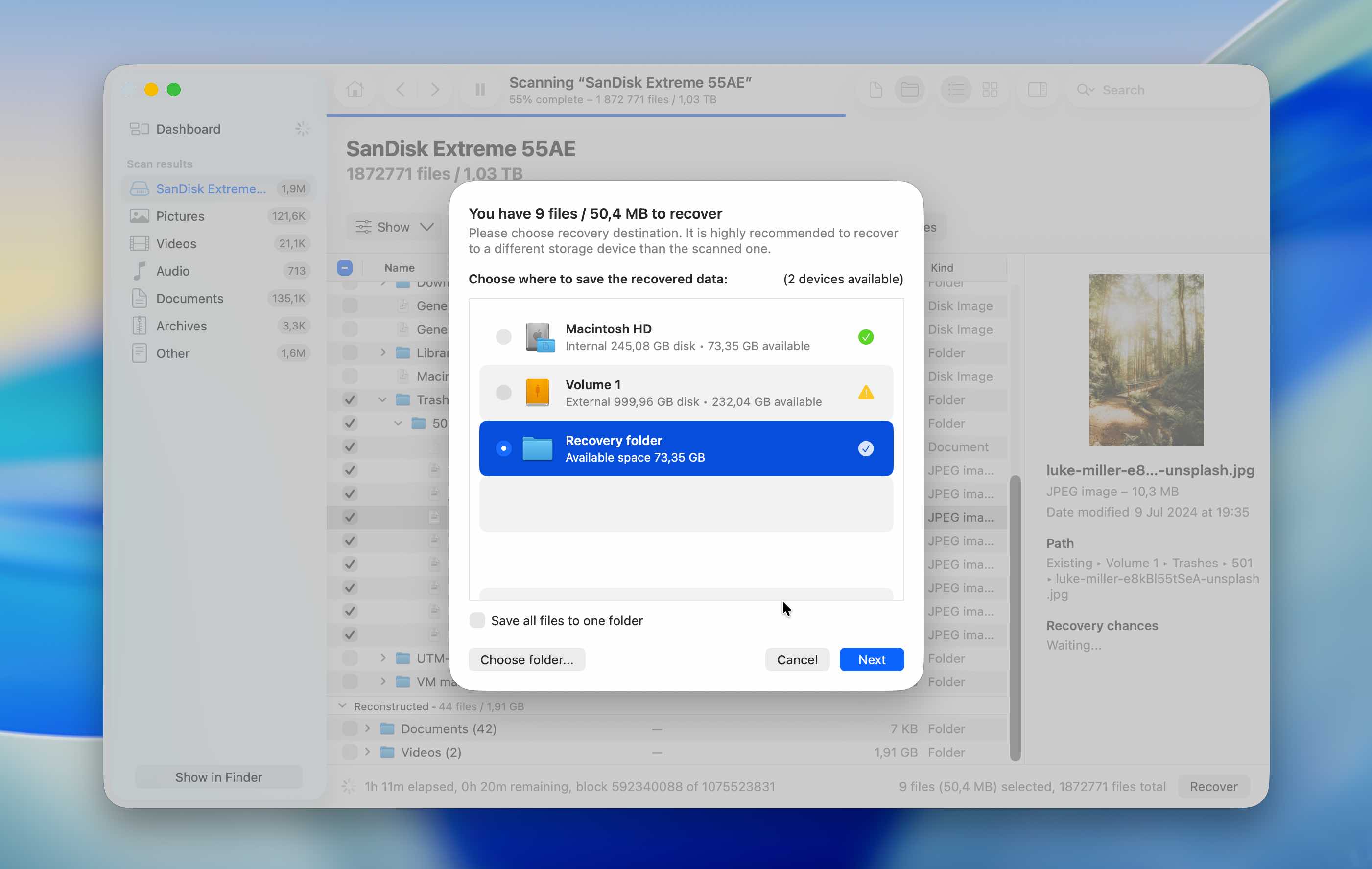 select recovery folder