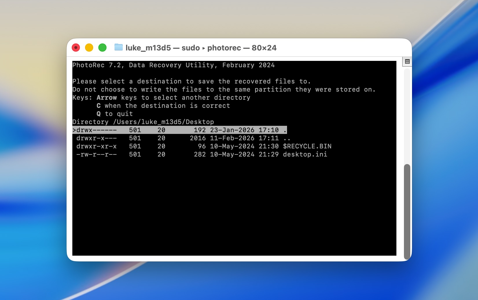 Choosing the recovery path in PhotoRec