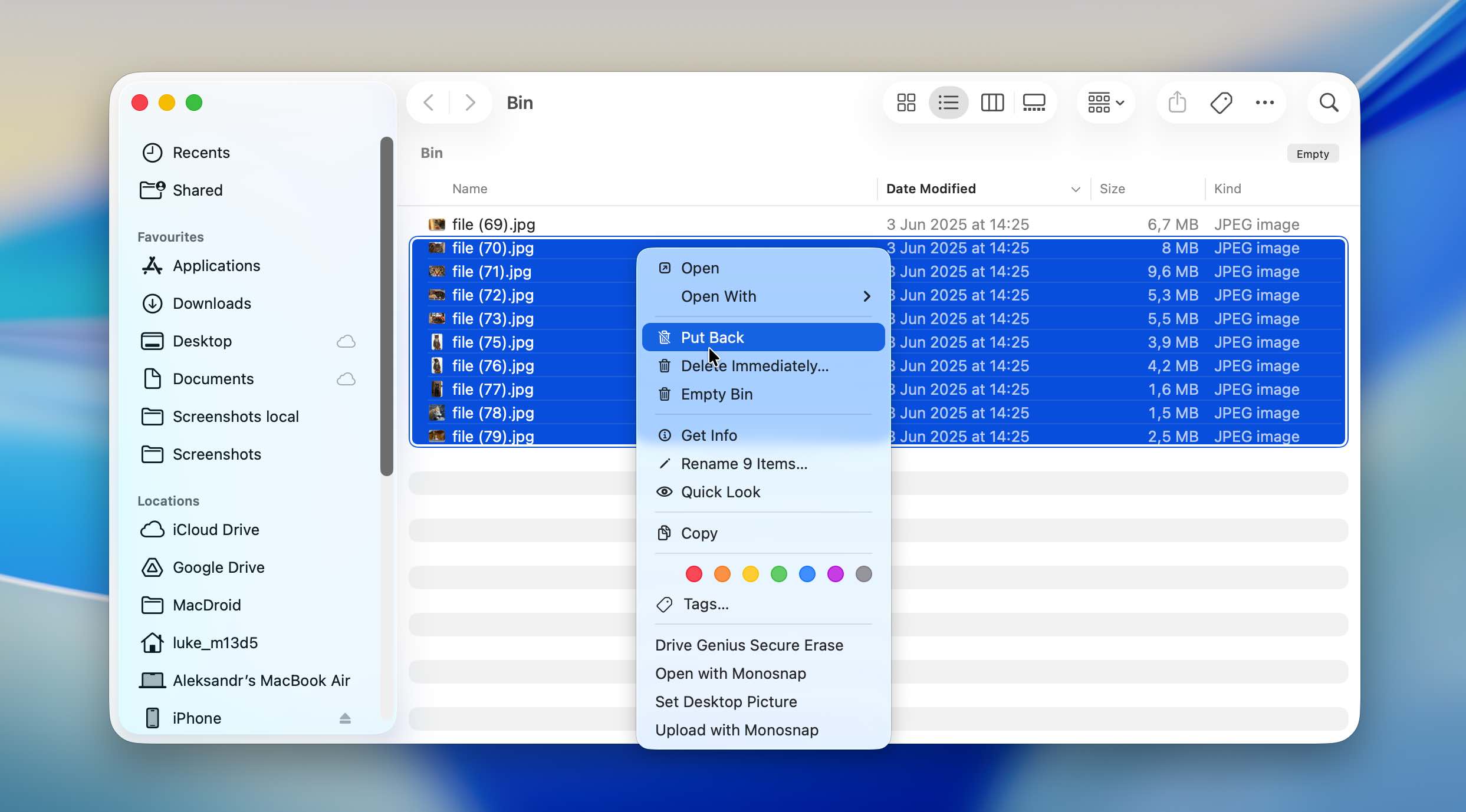 Putting back option in Mac Trash