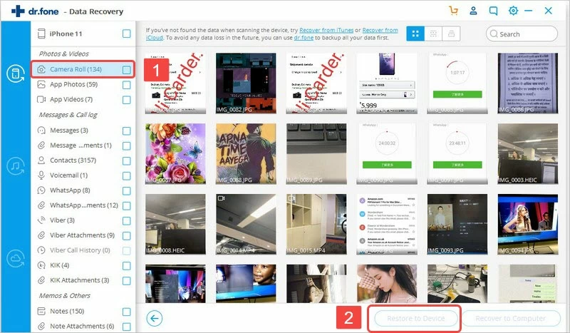 dr fone select photos restore to phone