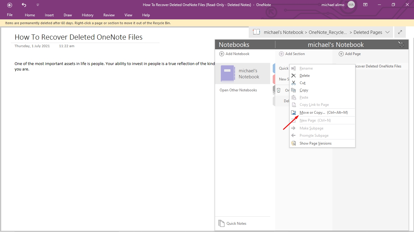 onenote deleted notebook
