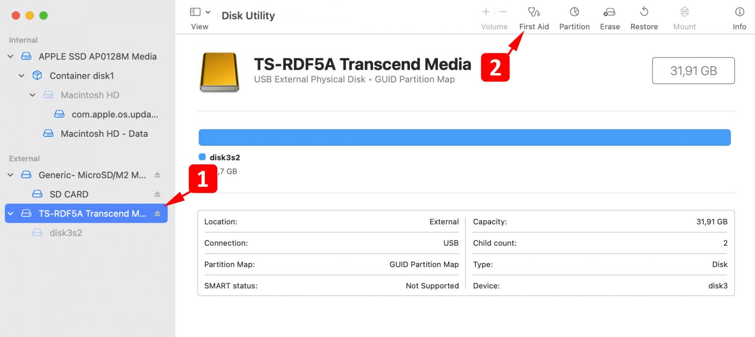 disk utility first aid failed external hard drive