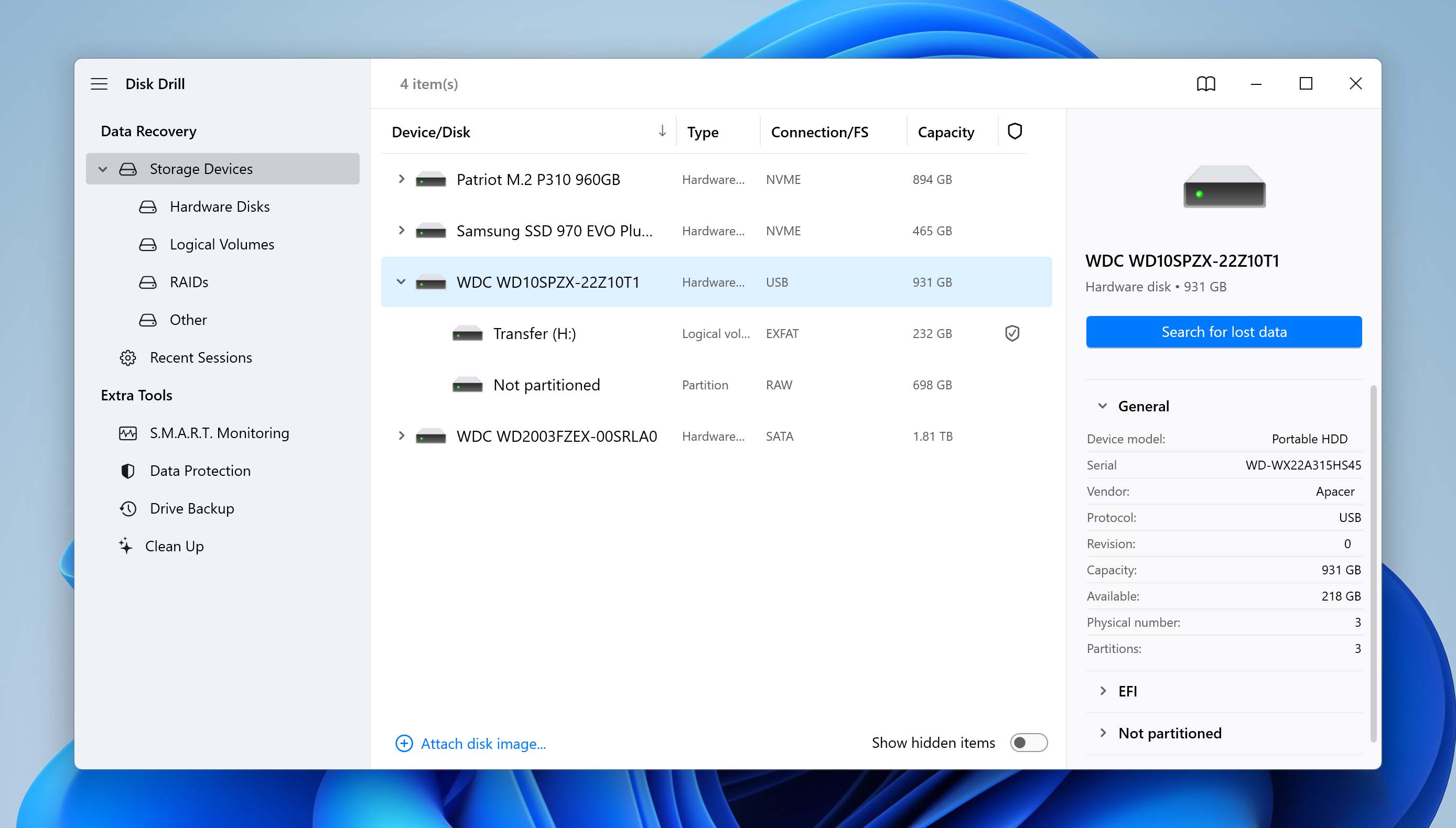 Scan external hard drive for deleted files