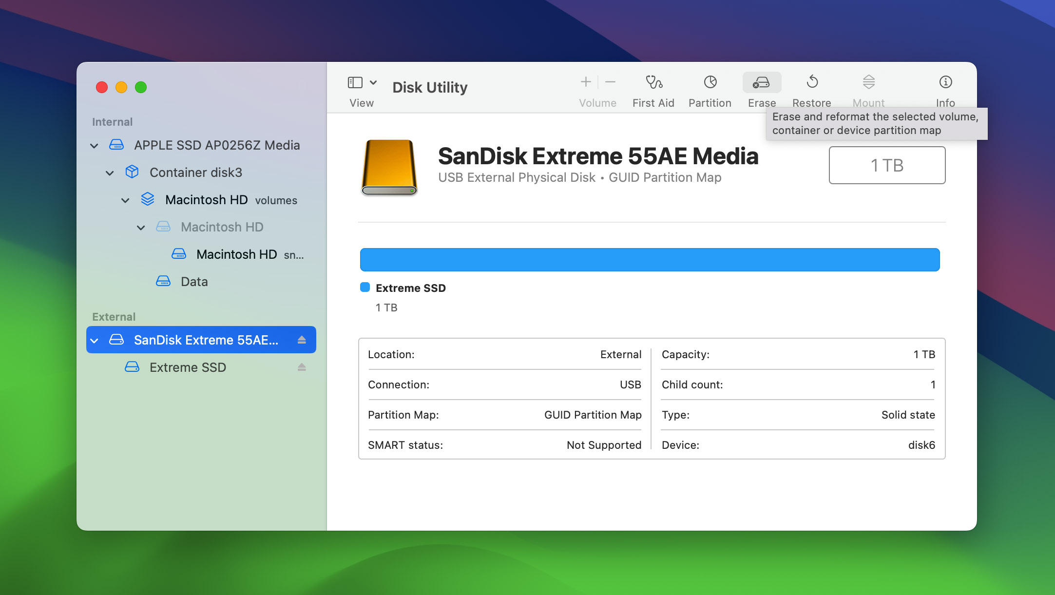 ssd erase option in disk utility
