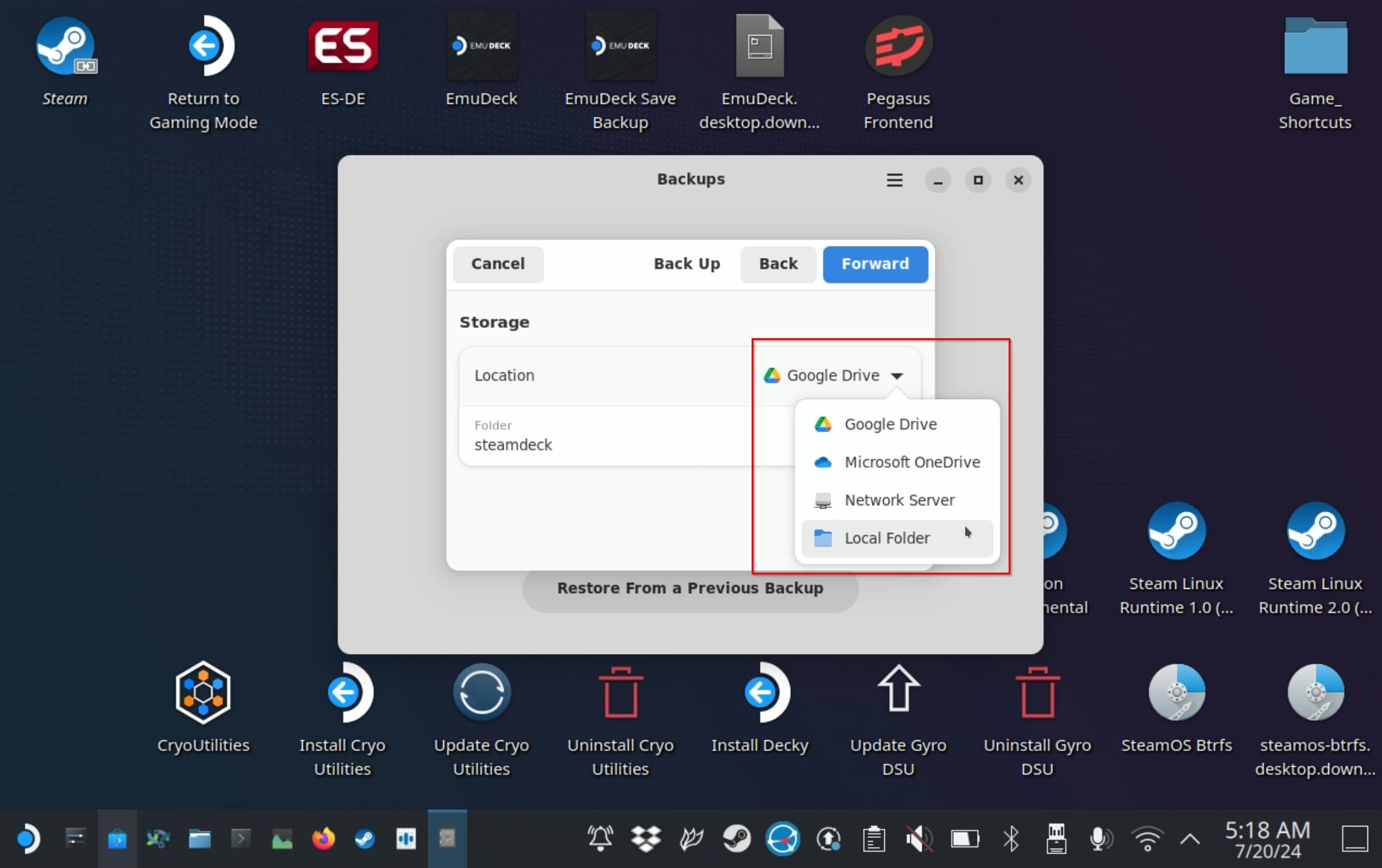 Backing Up With Backups Selecting Target Location