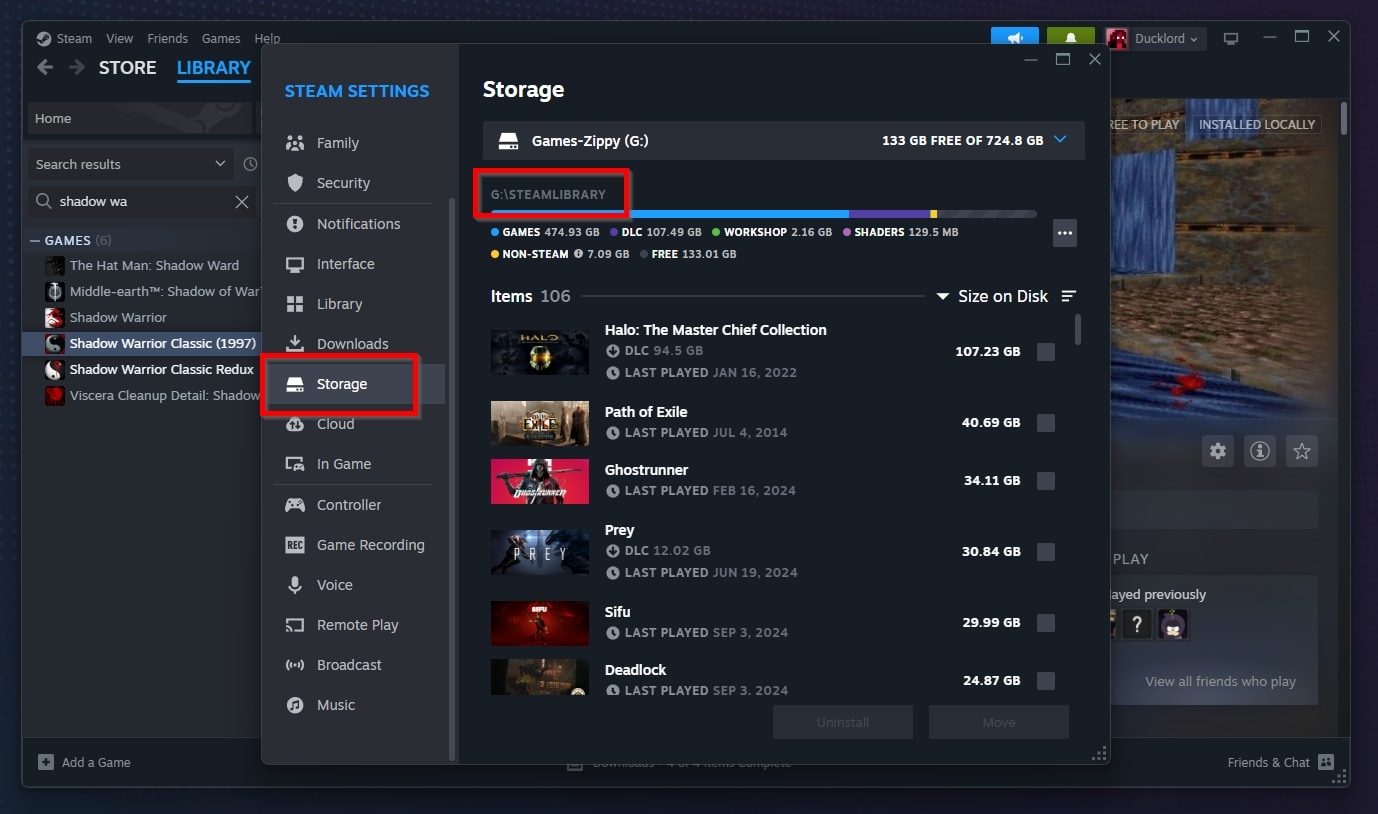 PC Steam Client Storage Locating Steam Library Subfolder