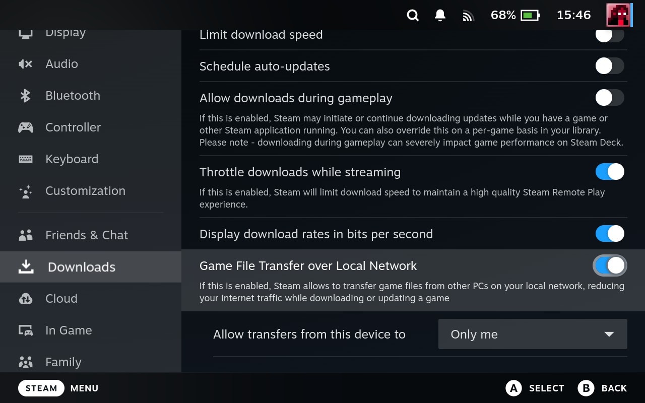 Steam Deck Downloads Game File Transfer Over Local Network