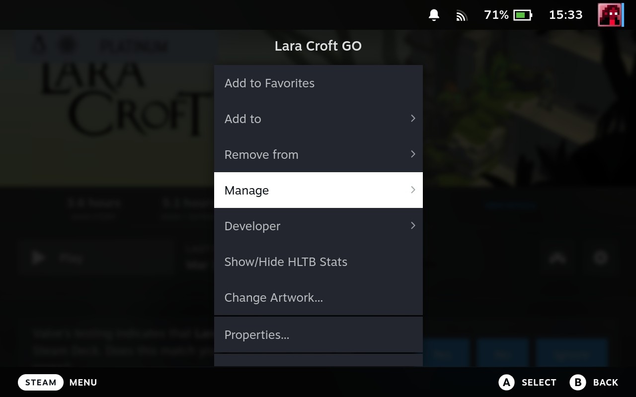 Steam Deck Game Manage Option