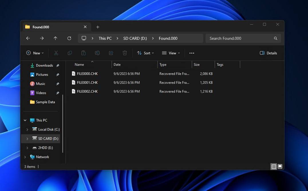 CHK files in the Found.000 folder.