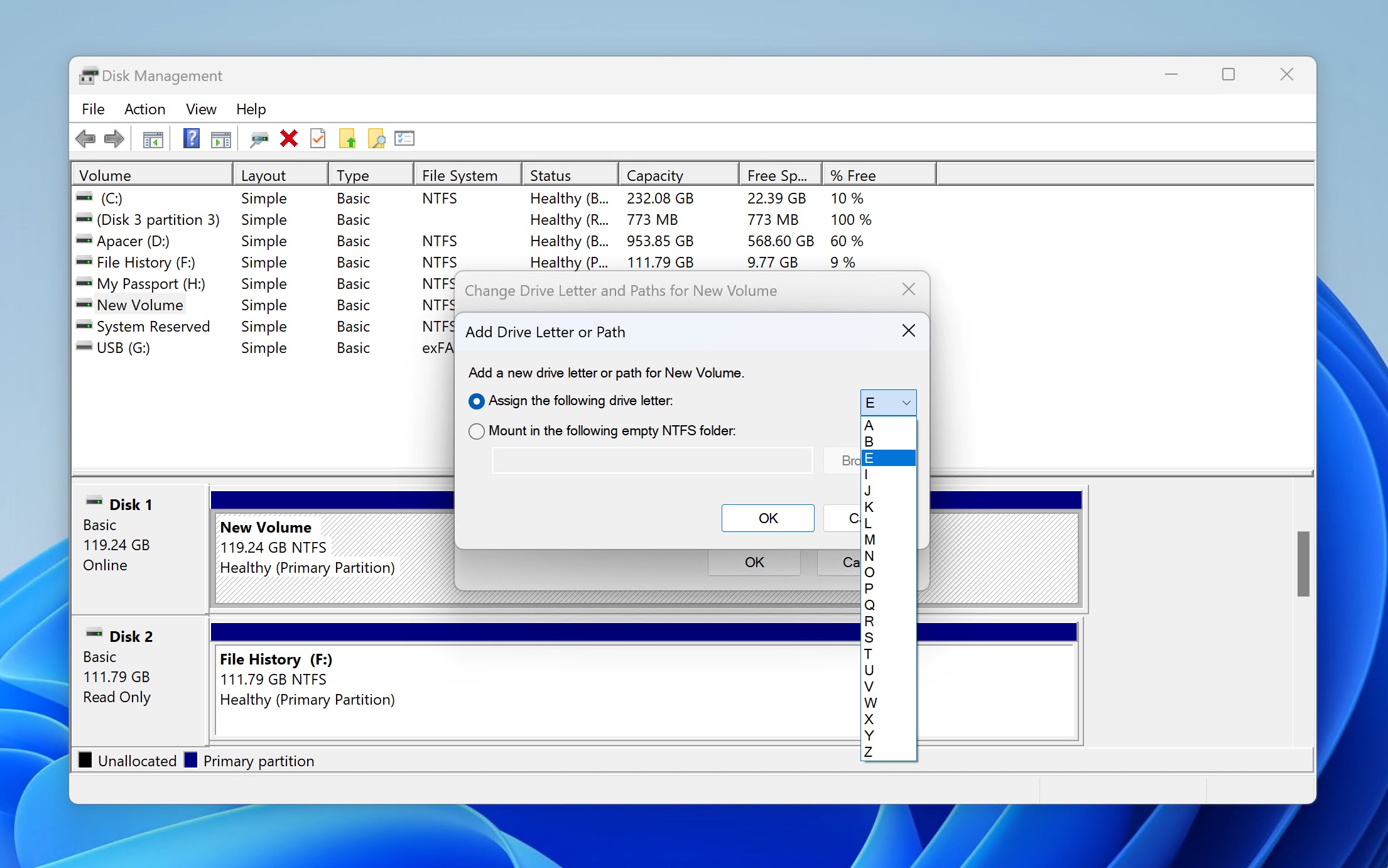 change drive letter and paths disk management