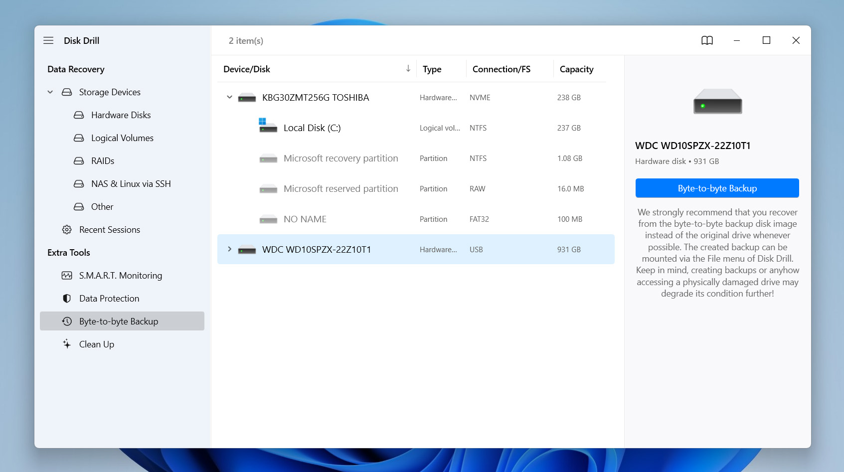 select beeping seagate drive to backup