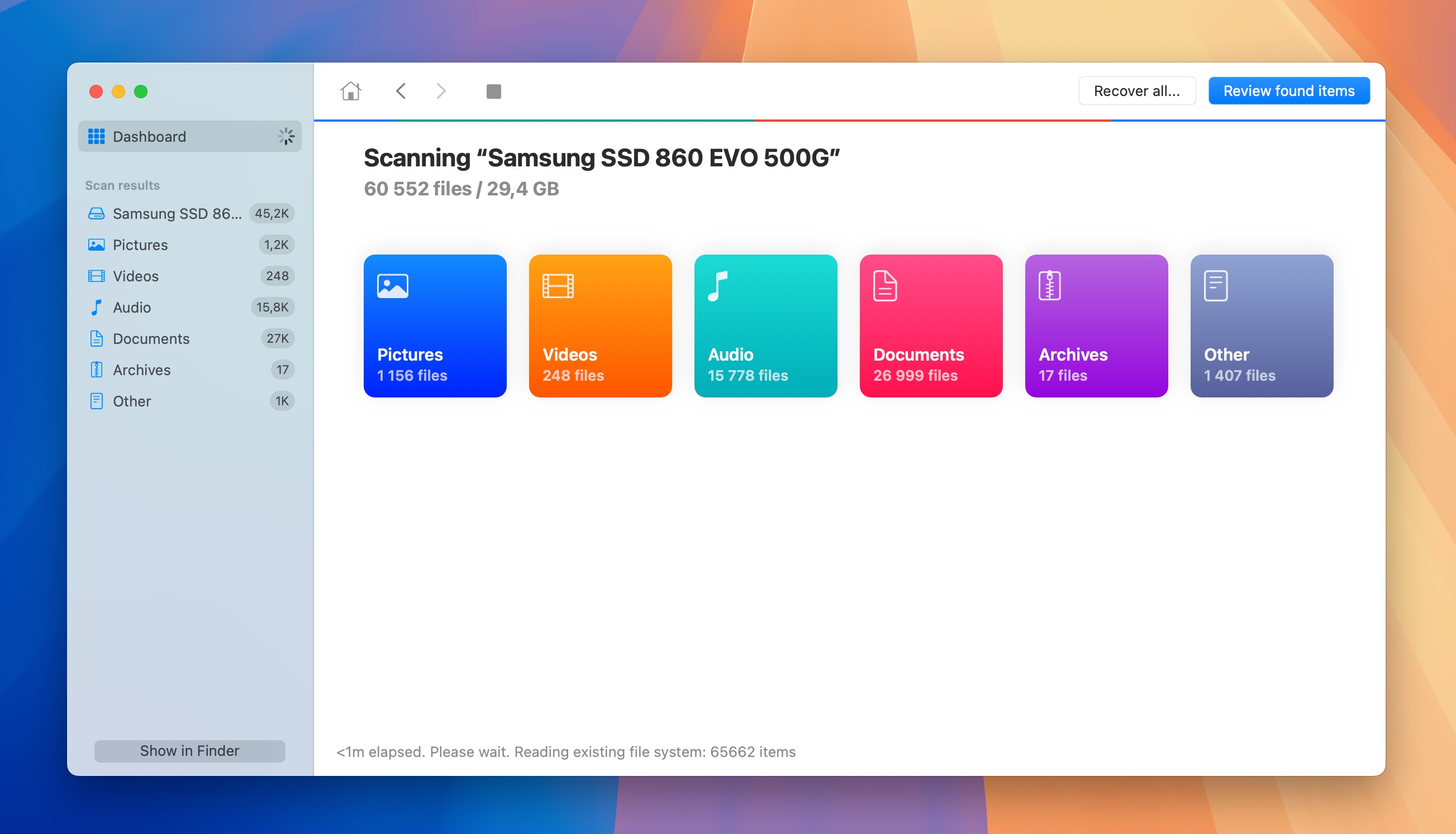 disk drill external ssd scanning in progress