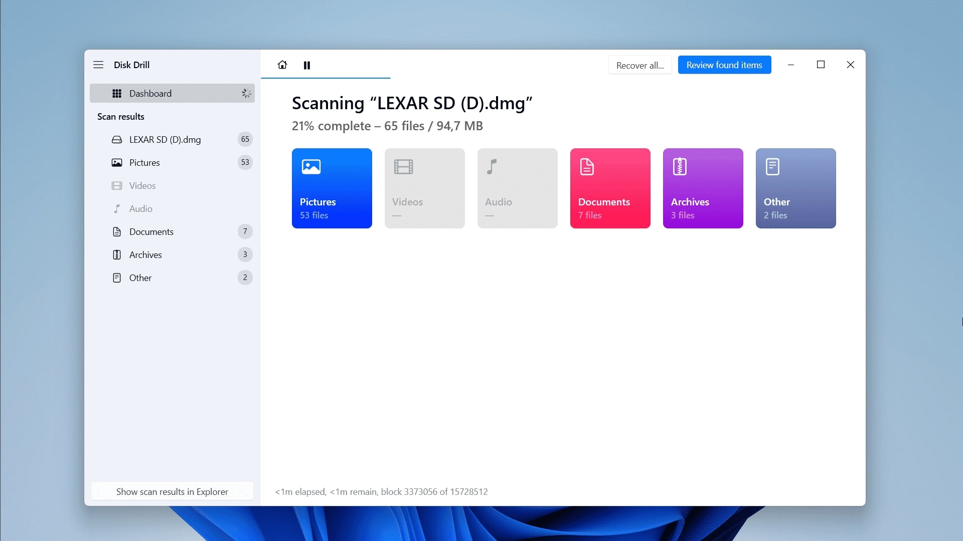 Disk Drill scanning process