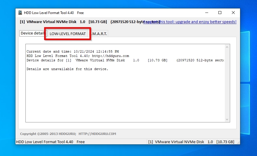 HDDGuru Low Level Format Tool Device Details Tab