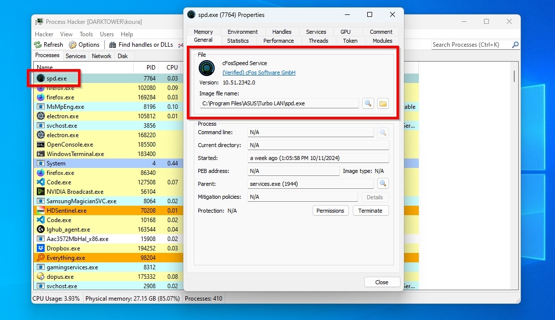 Process Hacker Checking Process Details