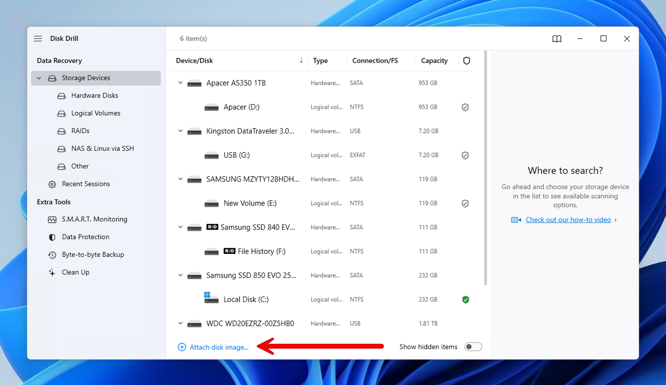 attach disk image disk drill