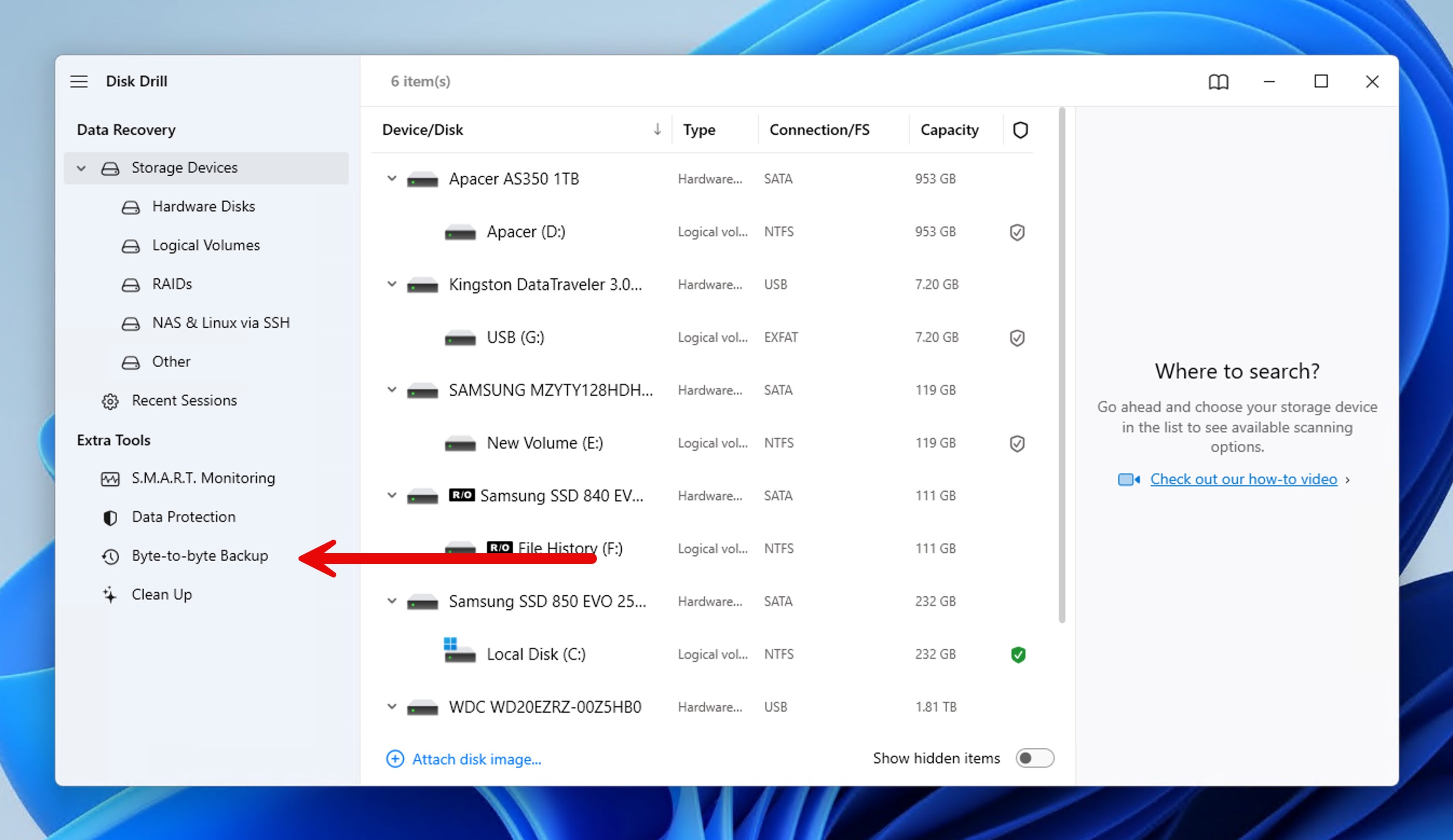 byte to byte backup windows disk drill