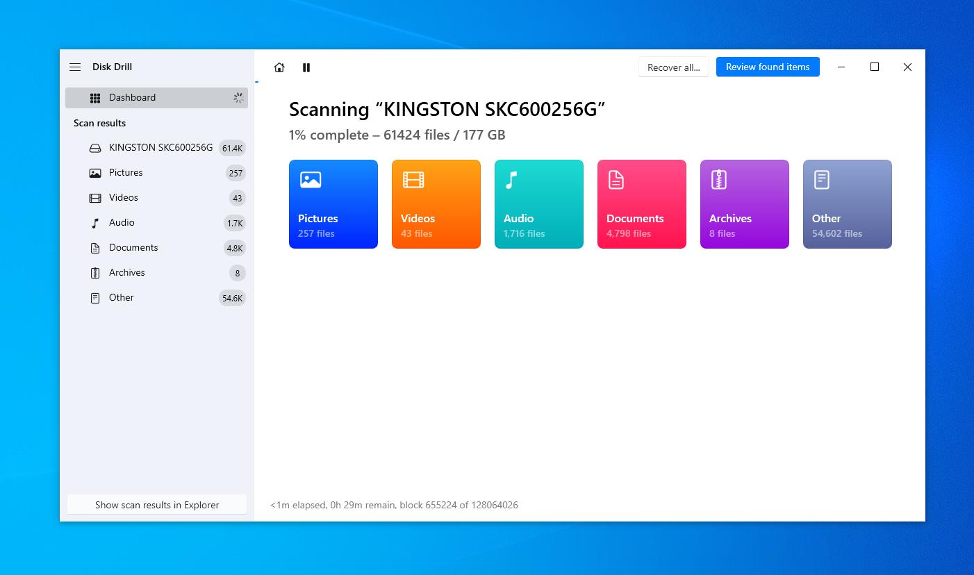 Disk Drill scanning progress