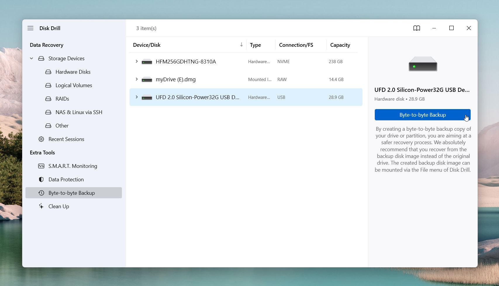 Select Byte-to-Byte Backup