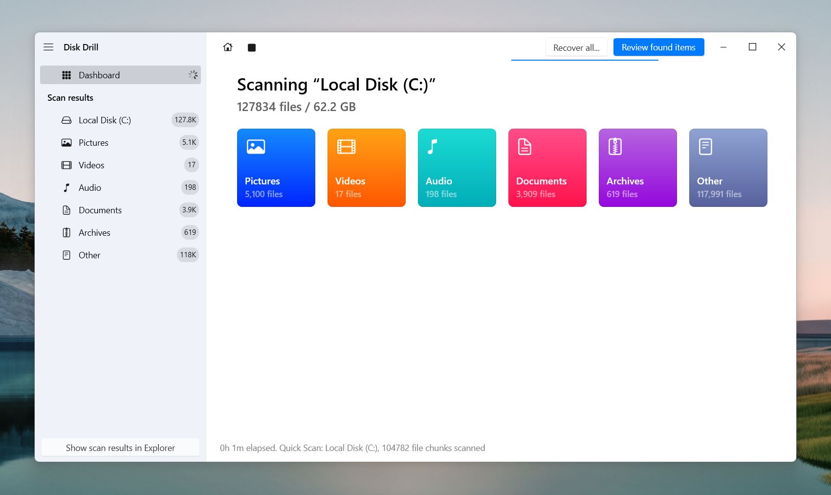 Disk Drill organizes files into categories