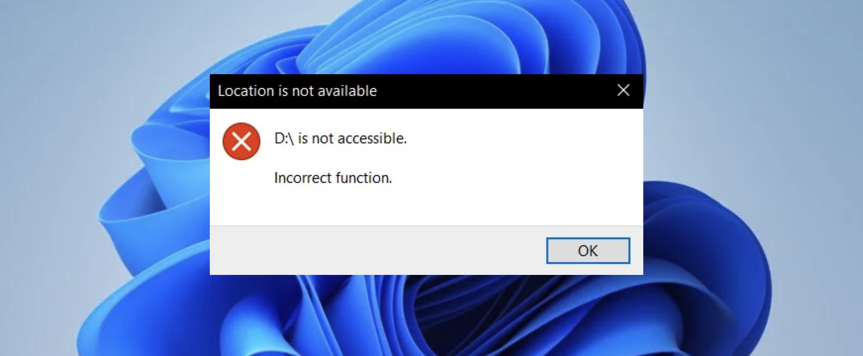 drive not accessible incorrect function error