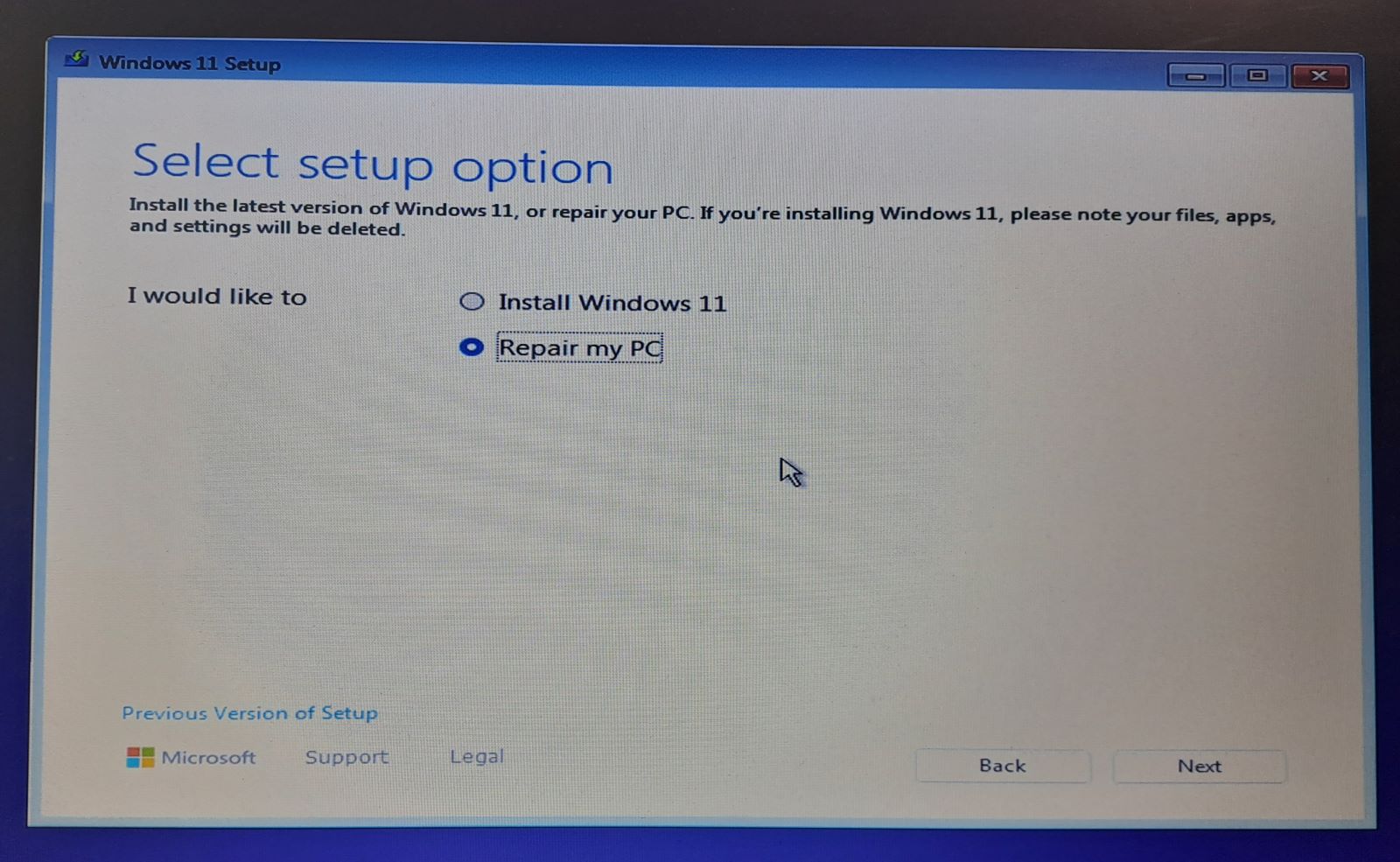 Select Repair my computer