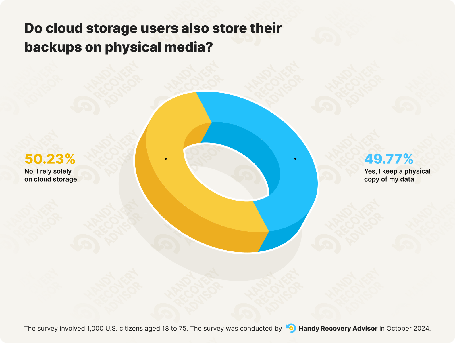 Donut chart displaying whether cloud storage users also keep physical backups or rely solely on cloud storage