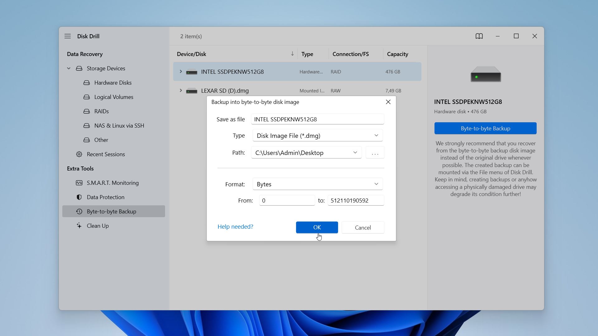 Save byte-to-byte backup