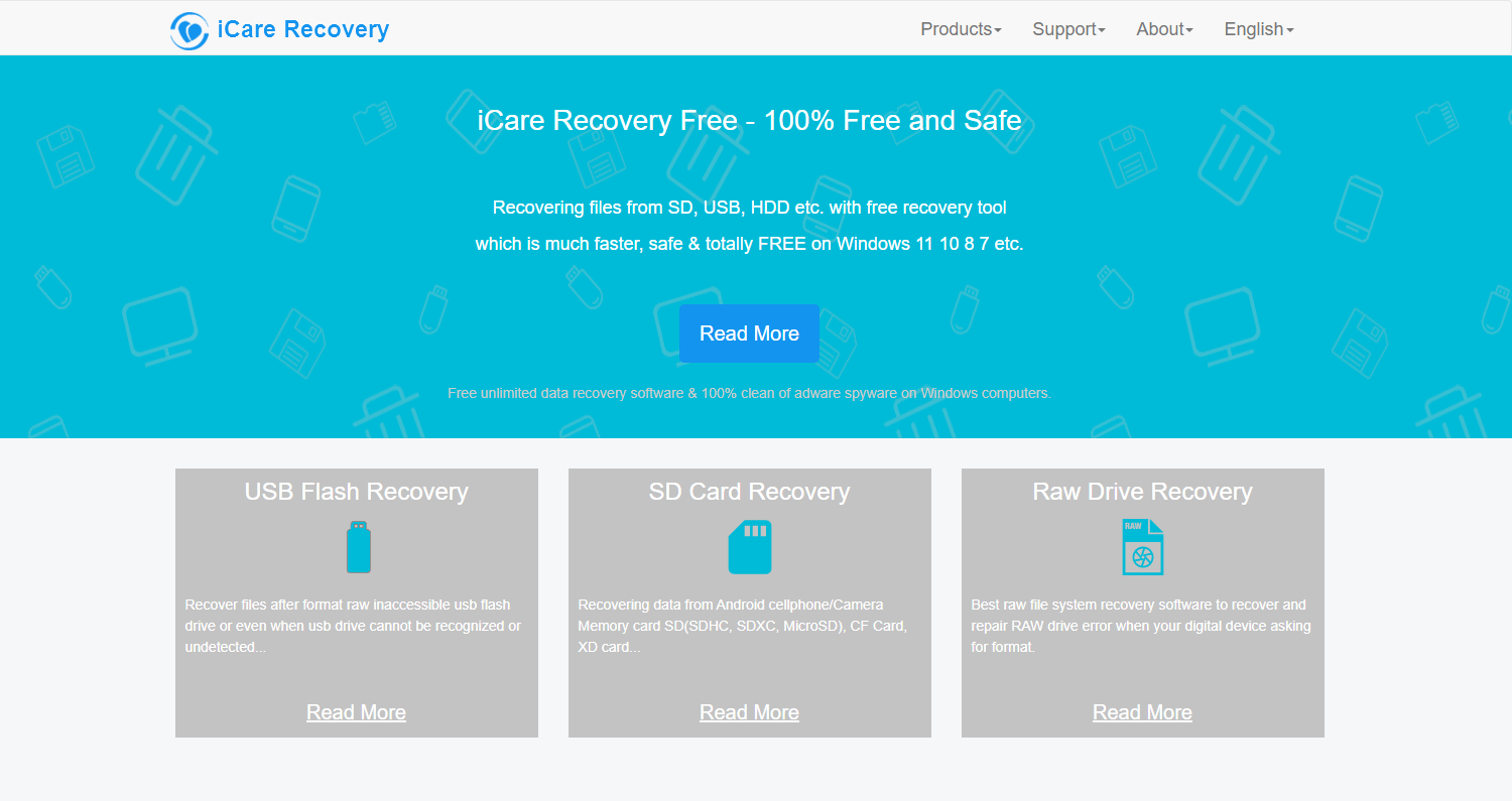 iCare Data Recovery main page