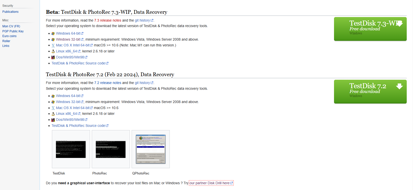 TestDisk versions