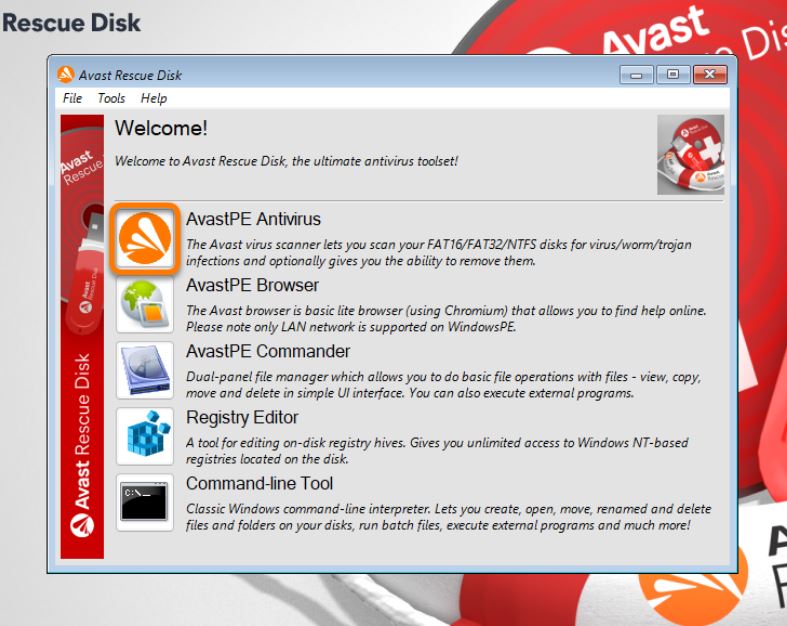 Click the AvastPE Antivirus