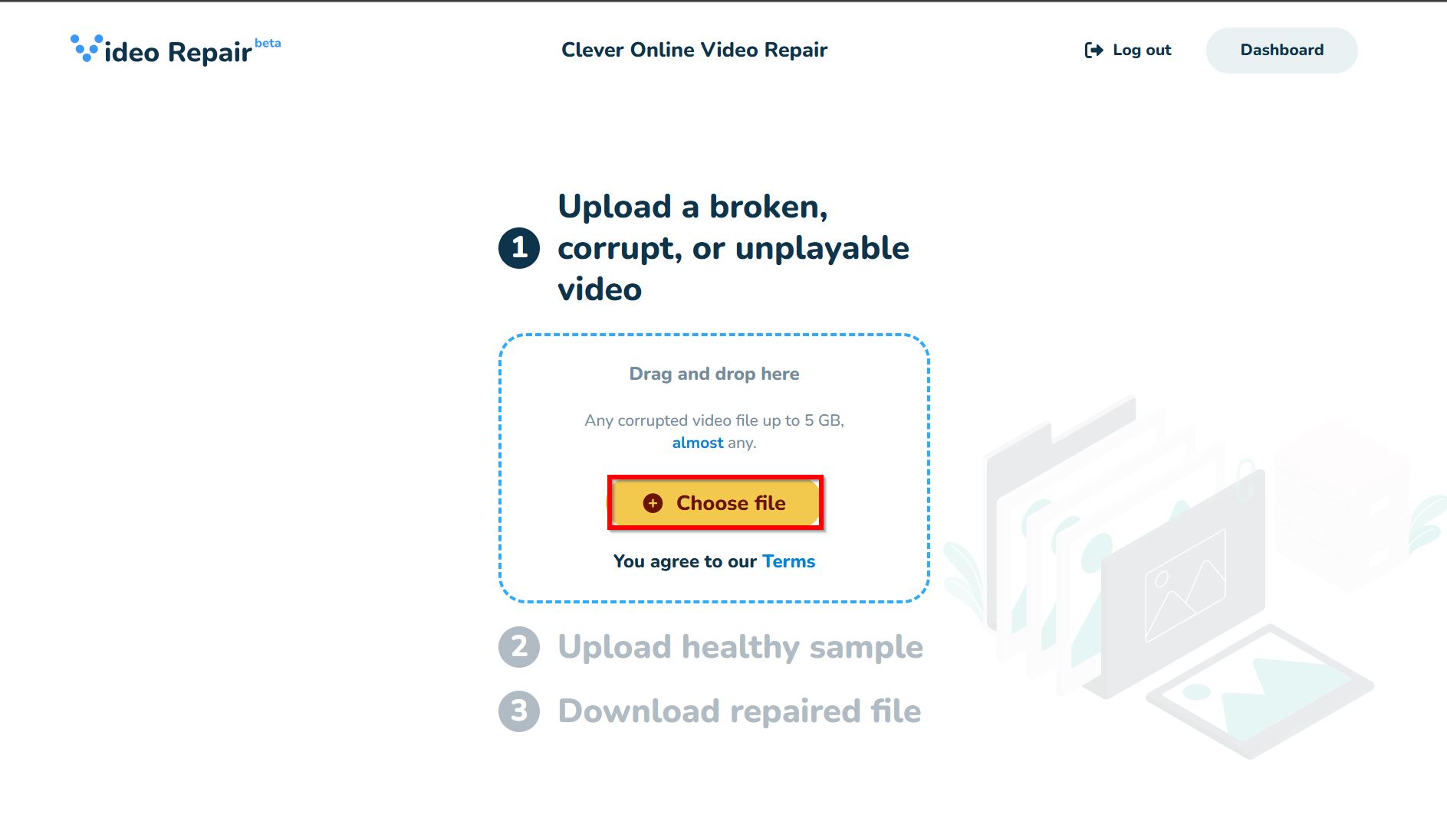 Upload corrupt file option in Clever Online Video Repair