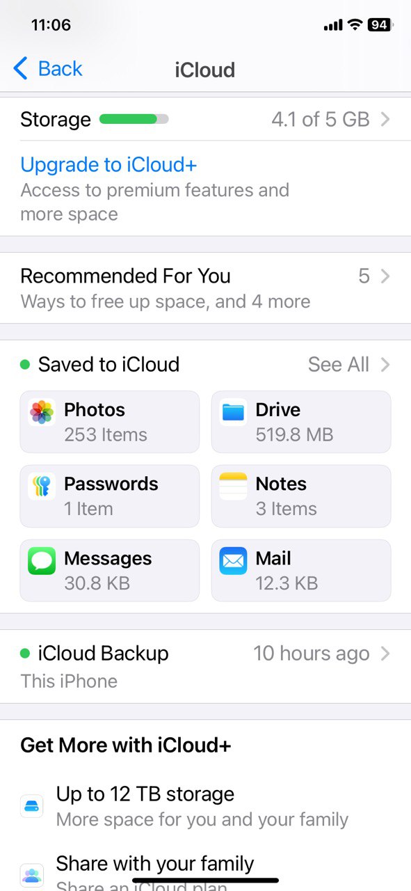 Tap on iCloud and then Storage