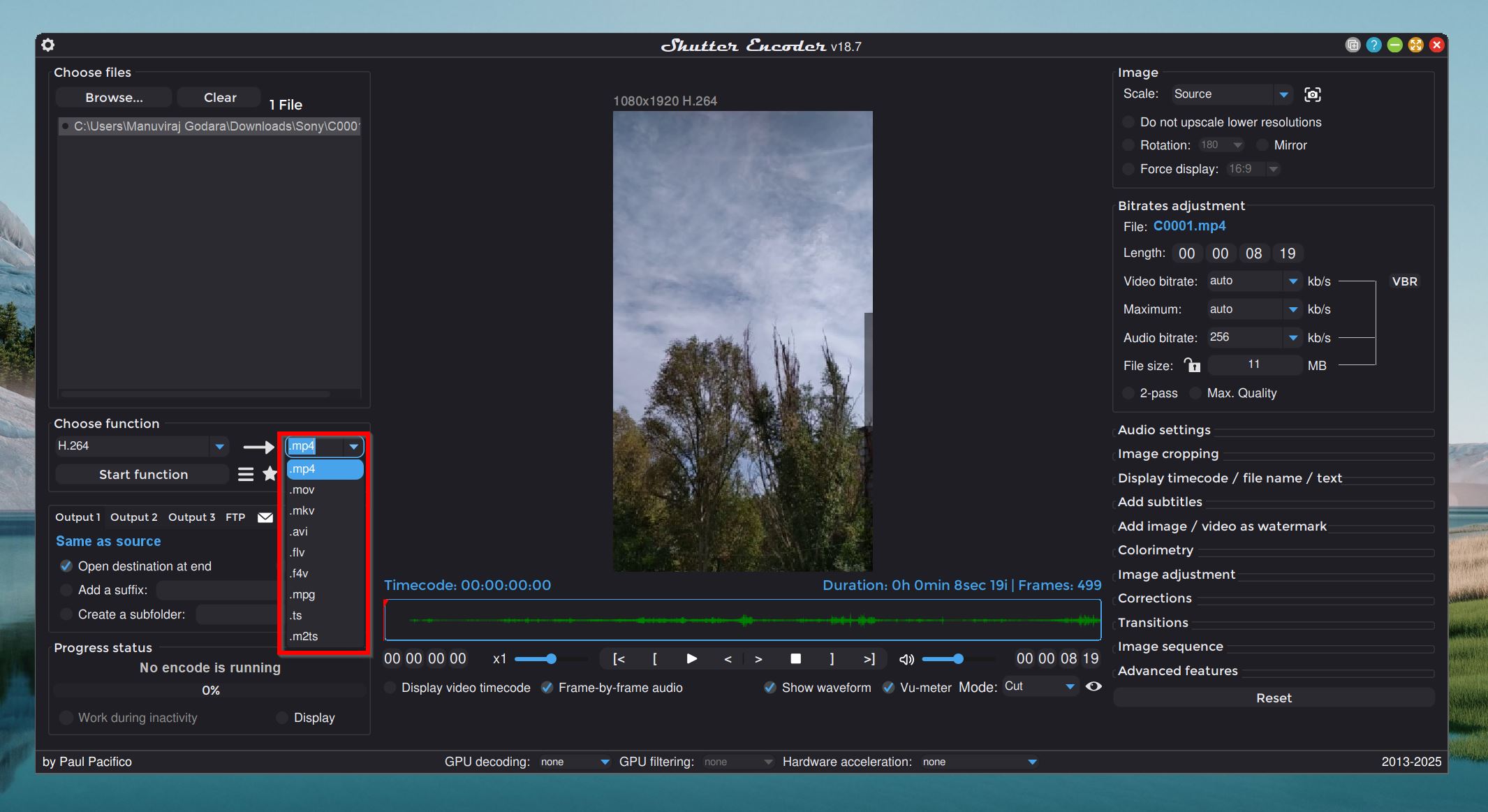 Select output format in Shutter Encoder.