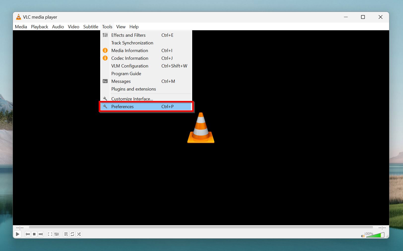 Preferences menu in VLC Media Player.