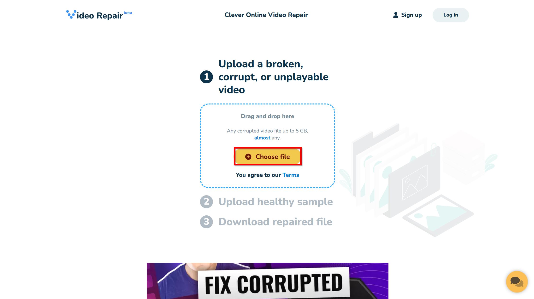 Upload corrupt DJI video file in Clever Online Video Repair.