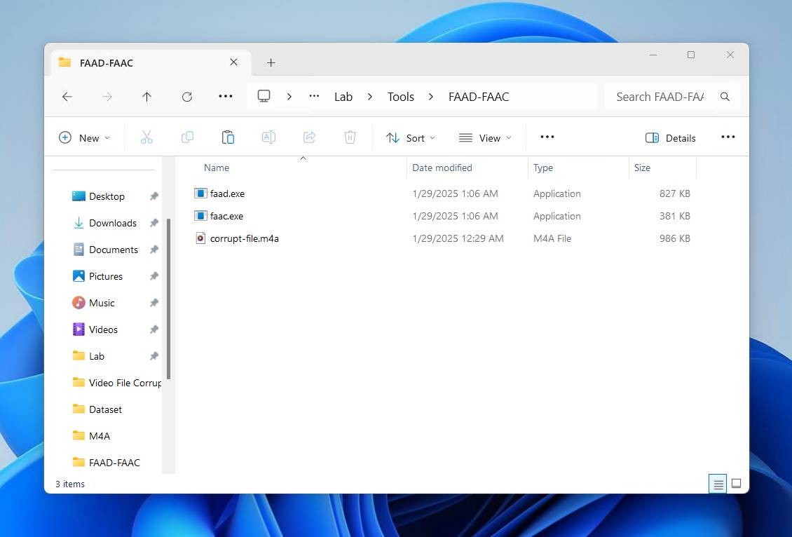 Folder with the M4A file.