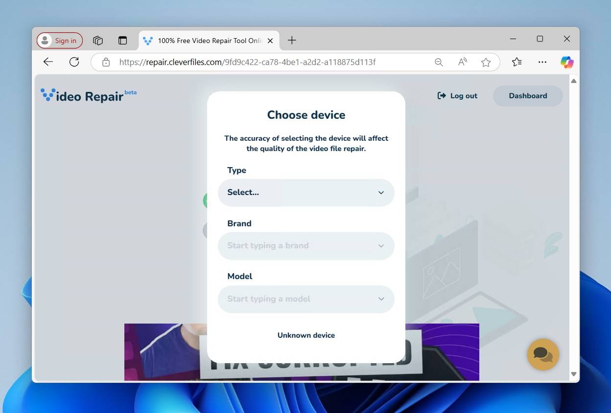 Selecting the device.