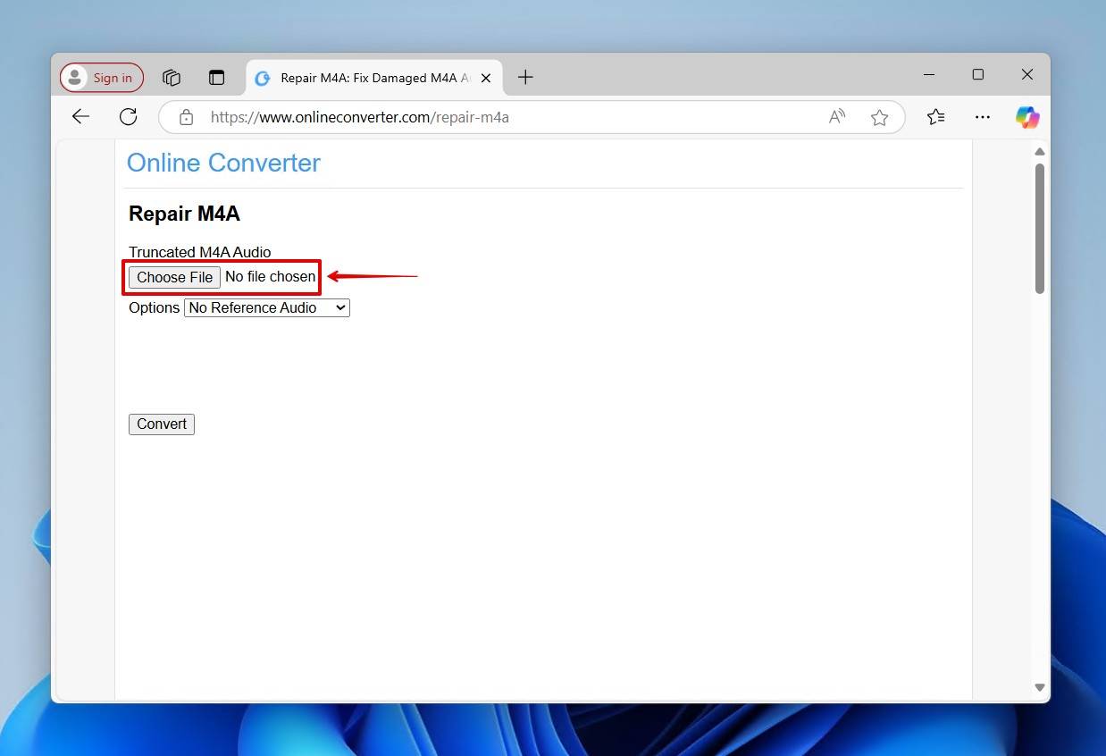 Uploading the corrupt M4A file.