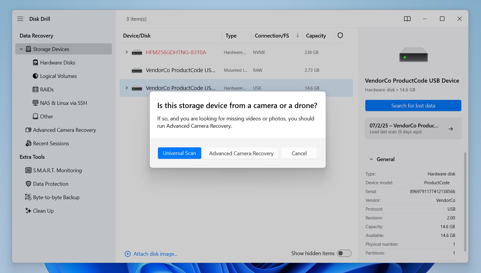 Universal Scan and Advanced Camera Recovery