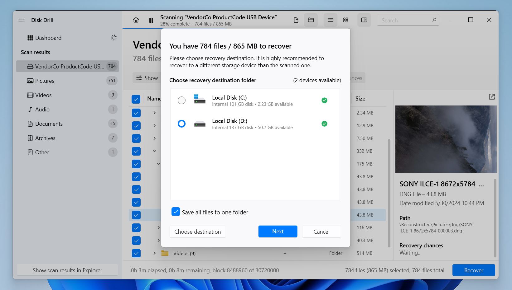 Choose a different destination drive
