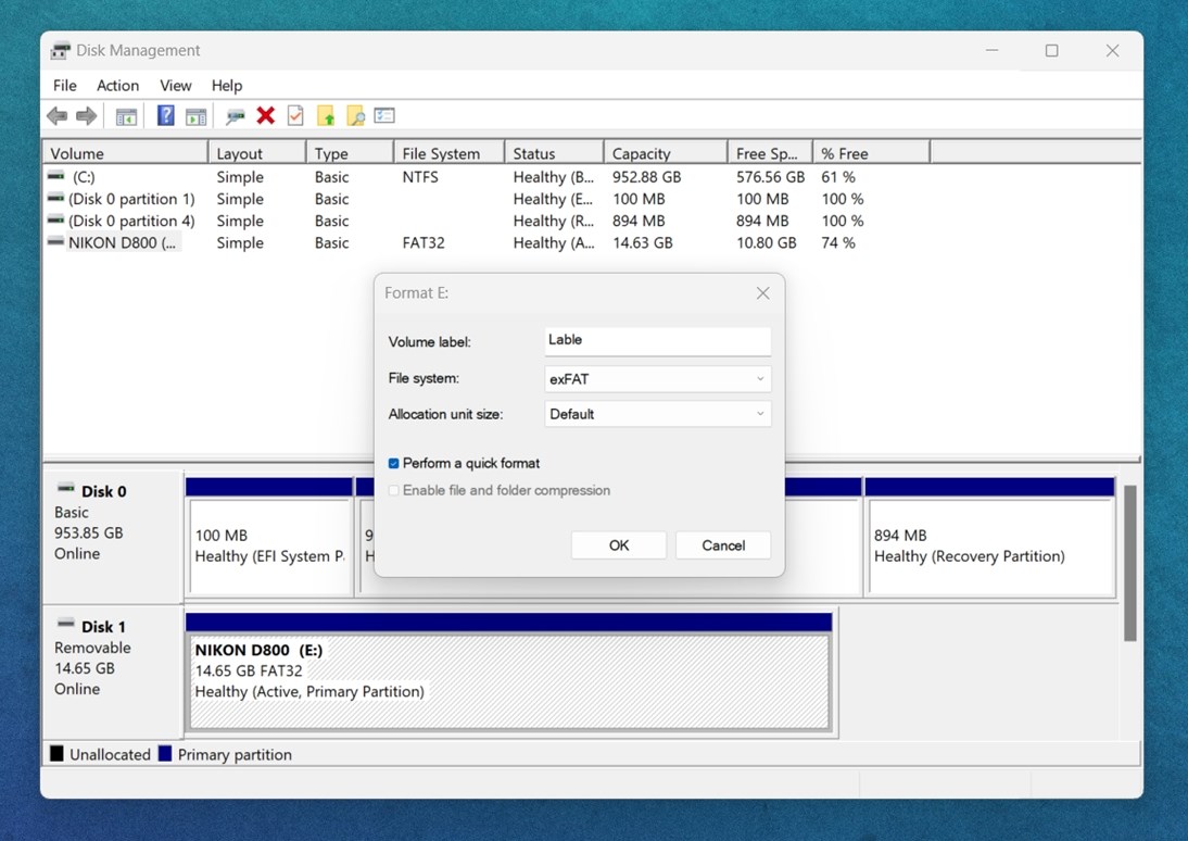 Check Perform a quick format