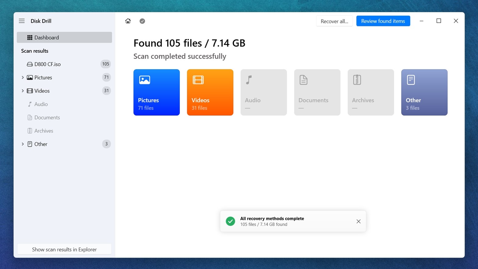 Disk Drill automatically organizes files