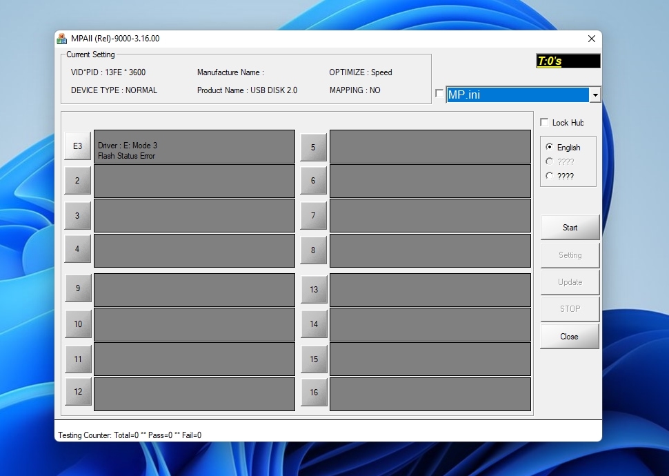 An MPTool running on Windows 11